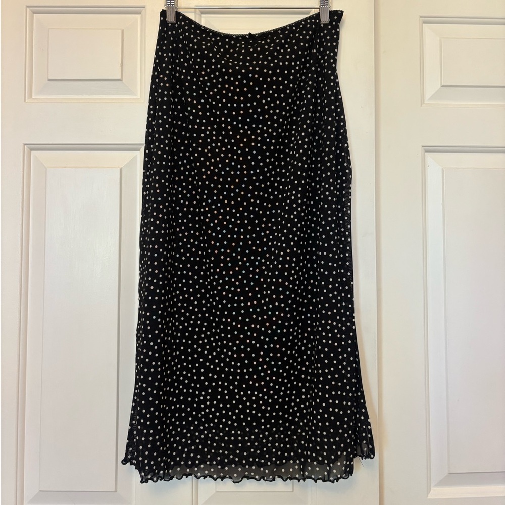 Polka Dot Midi Skirt with Slit